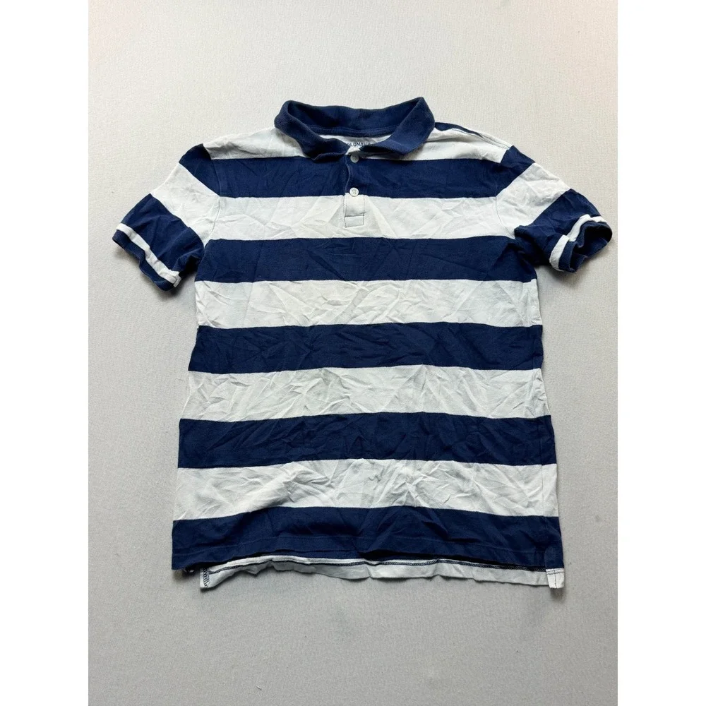 Old Navy Polo Shirt Kids Extra Large 14-16 Blue White Excellent Striped Pique